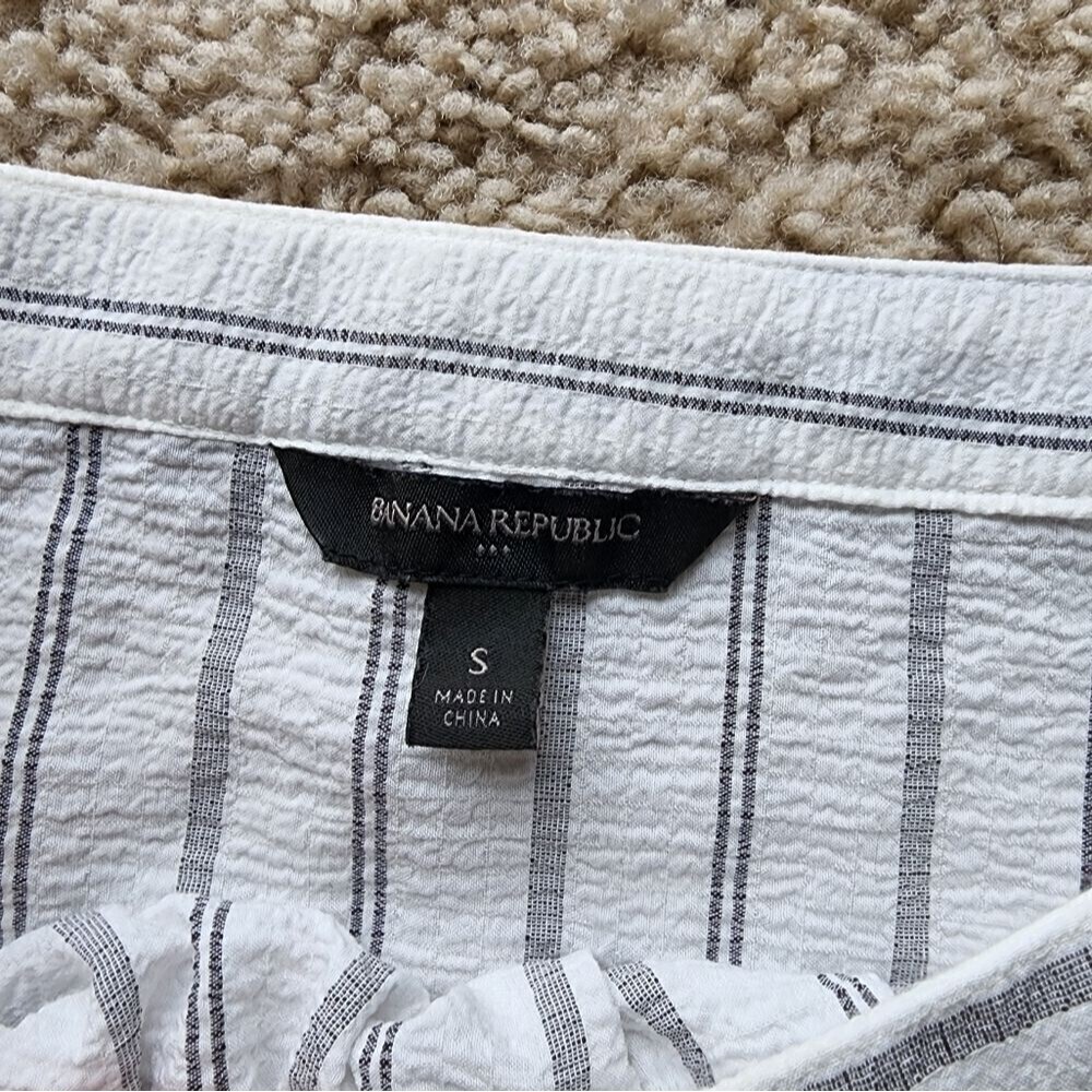 BANANA REPUBLIC Black White Vertical Stripe Yarn Square Neck Flutter Sleeve S - Picture 6 of 6